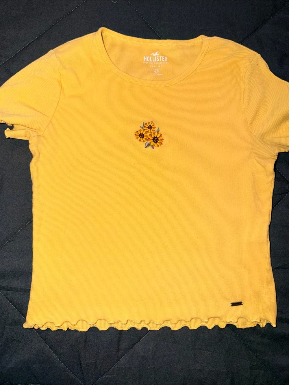 Hollister Yellow Ribbed Short-Sleeve Tee with Sunflower Motif
